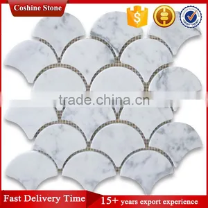 Polished White Carrara Fish Scale Fan Shaped Mosaic Tiles thumbnail-1