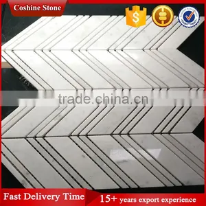 Hotel Wall Used Arrow Shape White Carrara Marble Stone Mosaic Tiles thumbnail-1