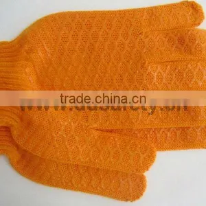 DDSAFETY 2017 Orange Cotton Polyester String Knitted PVC Honey Comb Both Sides Safety Fishing Gloves thumbnail-2