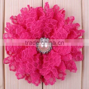 Fabric Flower With Pearl Beads Center for Kids Hair Accessories thumbnail-6