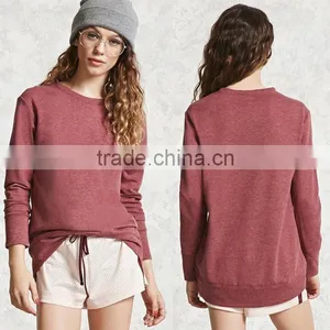 Plus Size Women Clothing 2017 High Low Fleece Solid Lightweight Knit No Hooded Sweatshirt Round Neck Super Oversized Hoodie thumbnail-1