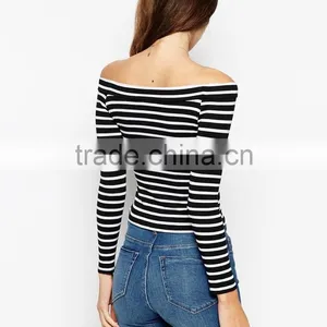 New Factory Design Off-shoulder Top With Bardot Neck In Stripe thumbnail-1