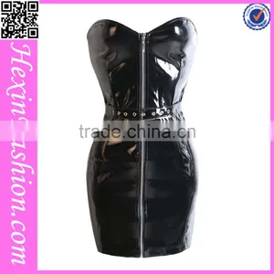 Wholesale Sexy Black Zipper PVC Dress Clothing Leather Bodycon Dress thumbnail-1
