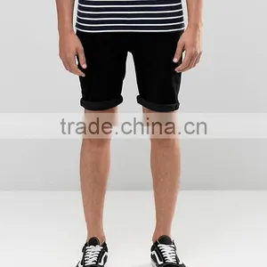 High Quality Custom Five Pockets Men's Black Slim Fit 100% Cotton Stretch Denim Breathable Concealed Fly Casual Shorts Pants thumbnail-1