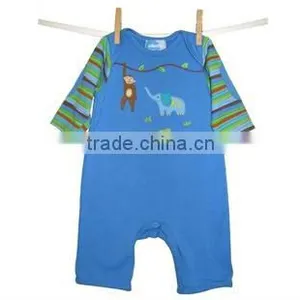Animal Applique Baby Cotton Rompers Stripe Sleeves Infants Summer Jumpsuit thumbnail-1