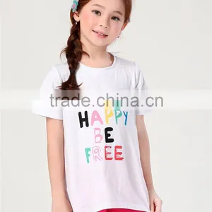 Hot Sale Long Style Girls White Print Letters Short Sleeve T-shirt With 100% Cotton Fabric thumbnail-1