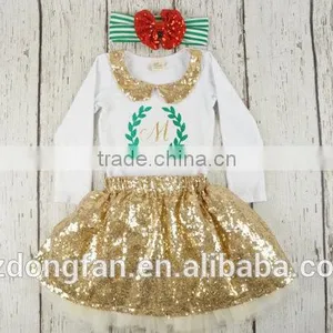 Baby Girls Christmas Outfits Stana Baby Toddlers Sequins Collar Tops And Skirt Sets Infant Girls Personalized Outfit thumbnail-2