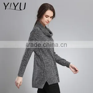 Fashion Winter Sweater Women Grey Rollneck Long Knit Cashmere Pullover thumbnail-2