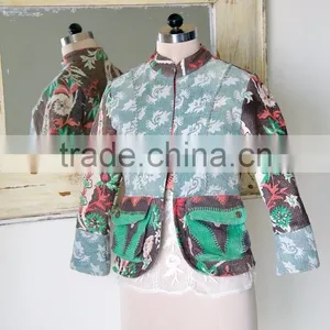 Vintage Kantha Jacket in Dirty Green & Brown ~ Small thumbnail-2