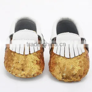 Multicolor Sequin Fringed Leather Baby Moccasins, Sequin Baby Moccasin thumbnail-4