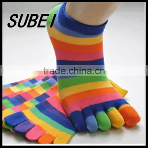Creative Cute Cartoon Toe Socks Women Socks Cotton Candy Color Rainbow Stripe Socks thumbnail-1