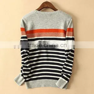 The Long Sleeve Orange Stipes Design Knitting Pullover Casual Men Knitted Sweater thumbnail-1