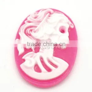 Pink Resin Halloween Skull Pattern Oval Cameo 25x18mm(1"x3/4"), Sold per Packet of 50 thumbnail-1