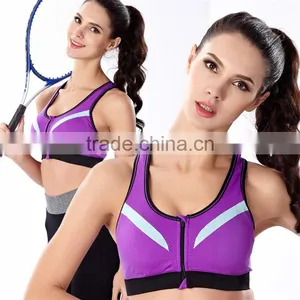 Trade Assurance Shockproof Front Zipper Buttoned Nylon Sexy Women Sports Bra thumbnail-3