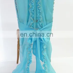 Newest Design Fancy Shiny Purple Wedding Tiffany Ruffle Chair Sash thumbnail-4
