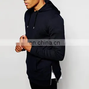 China Wholesale Men's Clothing Custom Streetwear Side Zipper Cheap Black Hoodies Sweatshirt thumbnail-2