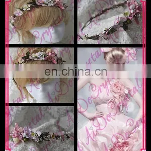 Aidocrystal Indian Unique Design Pink Artificial Garland Wedding Flower Hair Accessories thumbnail-1