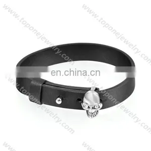 2017 Fashion Jewelry Skull Bracelet for Man Black Leather Stainless Steel thumbnail-1