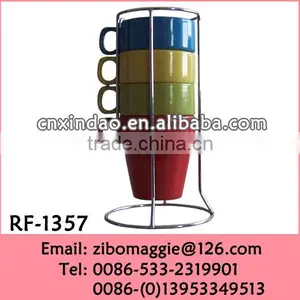 STackable Colored Porcelain Promotion Cup With Rack for Folding Drinking Cup Not Double Wall Cup thumbnail-1