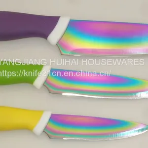 Kitchen Knife Set,Knives Set Stainless Steel Kitchen Knives With Ergonomic Handle & Rainbow Titanium Coated- Cooking Set of Knives thumbnail-3