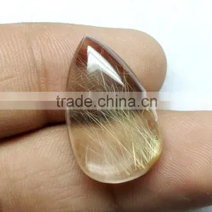 Pear Golden Rutile Stone / Natural Rutile Cabochon Gemstone / Rutilated Quartz / thumbnail-1