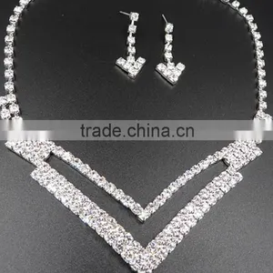 Top Fashion Double Layers Rhinestone Chain Bridal Necklace Set Wholesale thumbnail-2