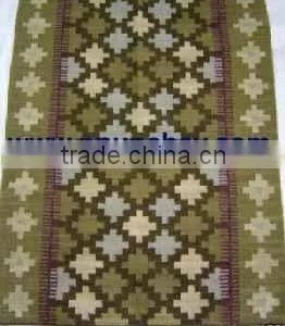 Woven Wool Tapestry / Woven Wool Rug / Woven Wool Wall Decor 34x23" Peru Green Color thumbnail-1