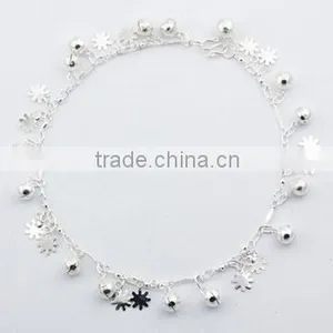 Sterling Silver Anklet With Dainty Flower Silhouette Charms thumbnail-1