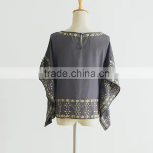 Kaftan Style Dolman Sleeve Metallic Yarn Embroider Short Silk Blouse thumbnail-3