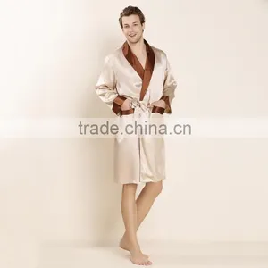 2016 New Design Male Silk Satin Long-Sleeve Kimono Sleepwear 100% Silk High Quality Sexy Men Bathing Robe Dressing Gown thumbnail-1