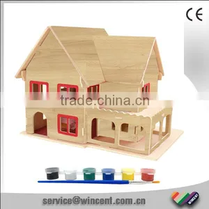 Kids Mini DIY 3D Wooden Villa Puzzle Toy thumbnail-1