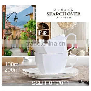 Gold Rim Tea Cup and Saucer 200cc /100cc Flower Shape Ceramic Bone China Cup and Saucer thumbnail-1