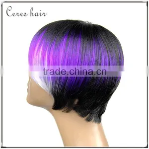 High Temperature Premium Synthetic Wig Japanese Fiber Short Bob Wig Purple Color Fashion Style Full Lace Wig thumbnail-3