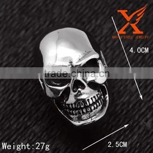 In Stock Hot Sale Item Mens Style Wholesale Stainless Steel Punk Smooth Middle Knuckle Paver Higt Polishing Skull Rings thumbnail-2
