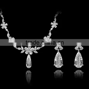 Latest Design Wholesale Simple Silver Crystal Jewelry Necklace Set Designs Women Pendant Necklace thumbnail-1