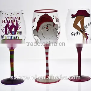 Mouth-blown Lovely Hand-painted Wine Glass ,Christmas Hand-painted Glass thumbnail-1