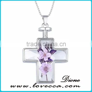 Fashion Latest Design Golden Cross Real Dried Flower Necklace Crystal thumbnail-1