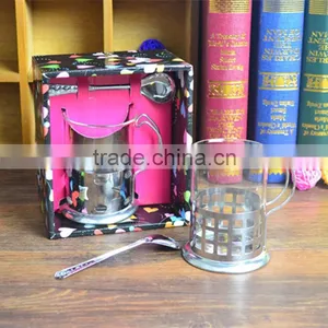 Glass Coffee Mug With Stainless Steel Base Handle thumbnail-1