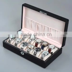 The Chinese Factory Wholesale Custom 12 Slot Watches Boxes, High-grade Wooden Black Display Box thumbnail-1