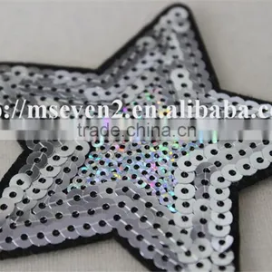 New Fashion White Color Custom Star Design Sequin Applique Star Pattern Embroidery Patch for Jeans thumbnail-4