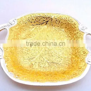 Return Gift Wholesale Price Beautiful Wedding Gift Gold and Silver Plated Brass Tray thumbnail-1