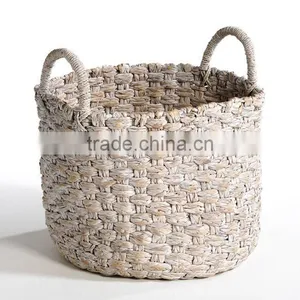 White Washed Color Water Hyacinth Laundry Basket, Handicrafted in Vietnam thumbnail-1