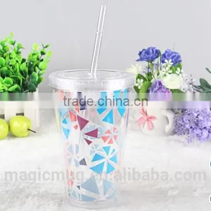 16 oz Double Wall Clear Acrylic Tumblers With Straw thumbnail-4