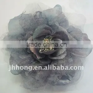 6.3" Gauze Artificial Camellia Hair Flower With Rhinestone thumbnail-1