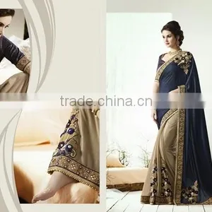 Heavy Embroidery Designer Saree+Georgette Full Saree With Jequard Blouse and Lace Border thumbnail-1