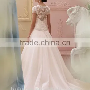 Hot Sell Cap Sleeve Satin Lace Beaded Simple Bridal Gowns Robe Pour Mariage thumbnail-2