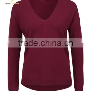 Women Red V Neck Cashmere Sweater Tops thumbnail-4