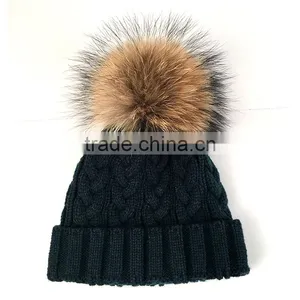Myfur Classical Cable Knitting Hat and Cap Wholesale Men Beanie Hat Navy Color thumbnail-2