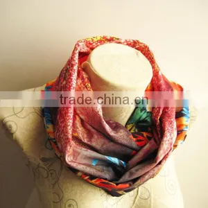 Floral Pattern Scarf , Orange Flower Scarf , Floral Colorful Scarf , thumbnail-4