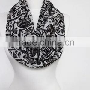Elephant Pattern Chiffon Infinity Scarf, Circle Scarf, Long Scarf, Spring - Fall - Winter - Summer Fashion thumbnail-5
